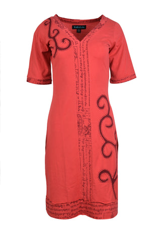 Sleeve Mantra Print Evening Dress