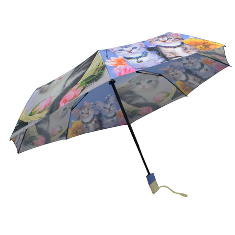 Colorful umbrella with printed cat pictures. Both automatic opening and closing (3558 Purple) - craze-trade-limited