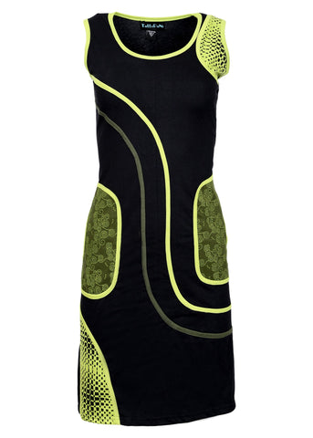 Sleeveless Green Matrix Print Dress With Side Pocket. (No Refund / No Exchange) - craze-trade-limited