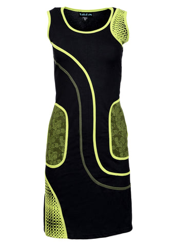 Sleeveless Green Matrix Print Dress With Side Pocket. (No Refund / No Exchange) - craze-trade-limited