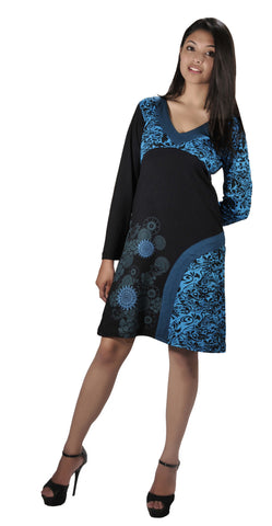 V-Neck Long Sleeved Dress With Floral Print. - Tattopani Fashion ( Craze Trade Limited)