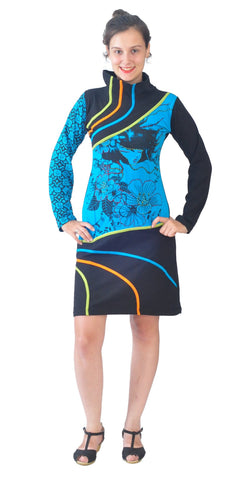Hi-Neck Dress With Patch & Embroidery (NO REFUND/ NO EXCHANGE) - craze-trade-limited