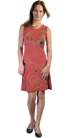 Dark Orange Dress With Mayur Print & Embroidery. - craze-trade-limited