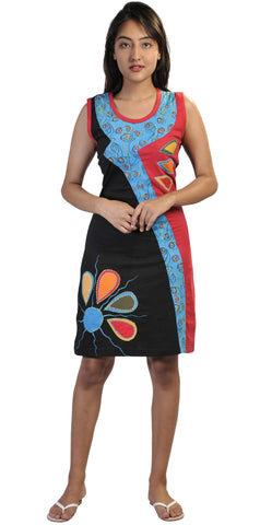 Sleeveless Dress With Colorful Patches & Embroidery. - craze-trade-limited