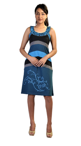 Sleeveless Round Neck Dress Patch & Print Design. - craze-trade-limited