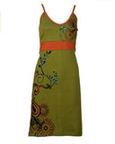 Ladies Summer Sleeveless Strap Dress with Flower Embroidery