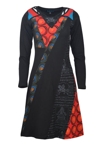 Long Sleeve Mantra & Circle Print Dress (No Refund/ No Exchange)