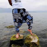 Women Boho Harem Pants Loose Oversized Cotton Linen Streetwear Hip Hop Dance Trousers Ethnic Print Hippie Pants