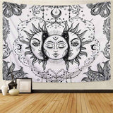 White Black Sun Moon Mandala Tapestry Wall Hanging Celestial Wall Tapestry Hippie Wall Carpets Dorm Decor Psychedelic Tapestry