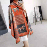 Luxury brand Winter New Carriage Scarf Warm Shawl Thicken Tassels Horse cashmere-like fashion show poncho cape womens pashmina