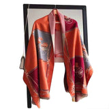 Luxury brand Winter New Carriage Scarf Warm Shawl Thicken Tassels Horse cashmere-like fashion show poncho cape womens pashmina