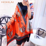 Luxury brand Winter New Carriage Scarf Warm Shawl Thicken Tassels Horse cashmere-like fashion show poncho cape womens pashmina