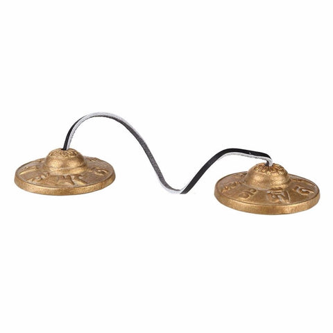 Handcrafted Tibetan Meditation Temple Tingsha Cymbal Bells Buddhist Symbols Golden Brass Alloy small mantras Bell