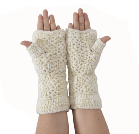 White Fingerless Woolen Gloves Mitten Hand Warmer- CM-GLOVE100WHT - craze-trade-limited
